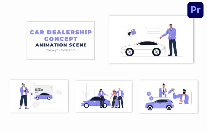 Car Dealership Concept Flat Artwork Animation Scene